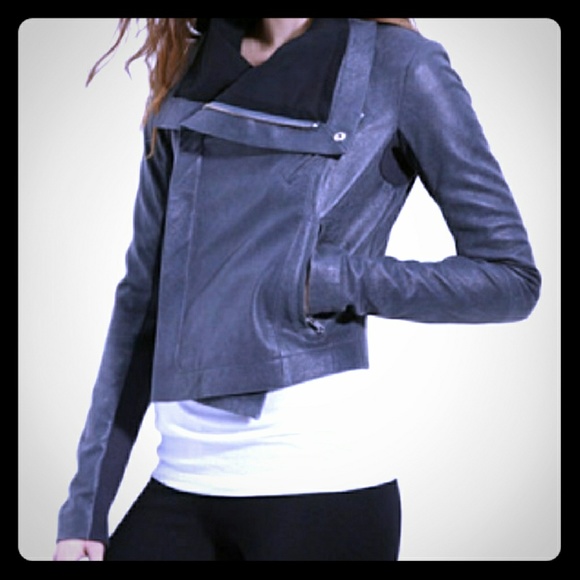VEDA Max Classic Leather Jacket - Grey/Blue Sz M - Picture 1 of 10